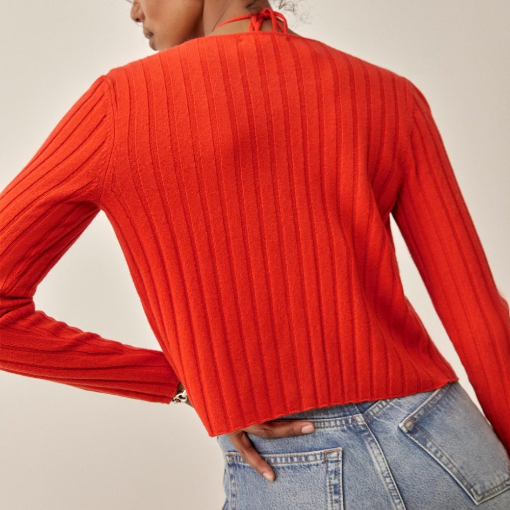 Reformation Orange-Red Ribbed Button Cardigan - Picture 2 of 3